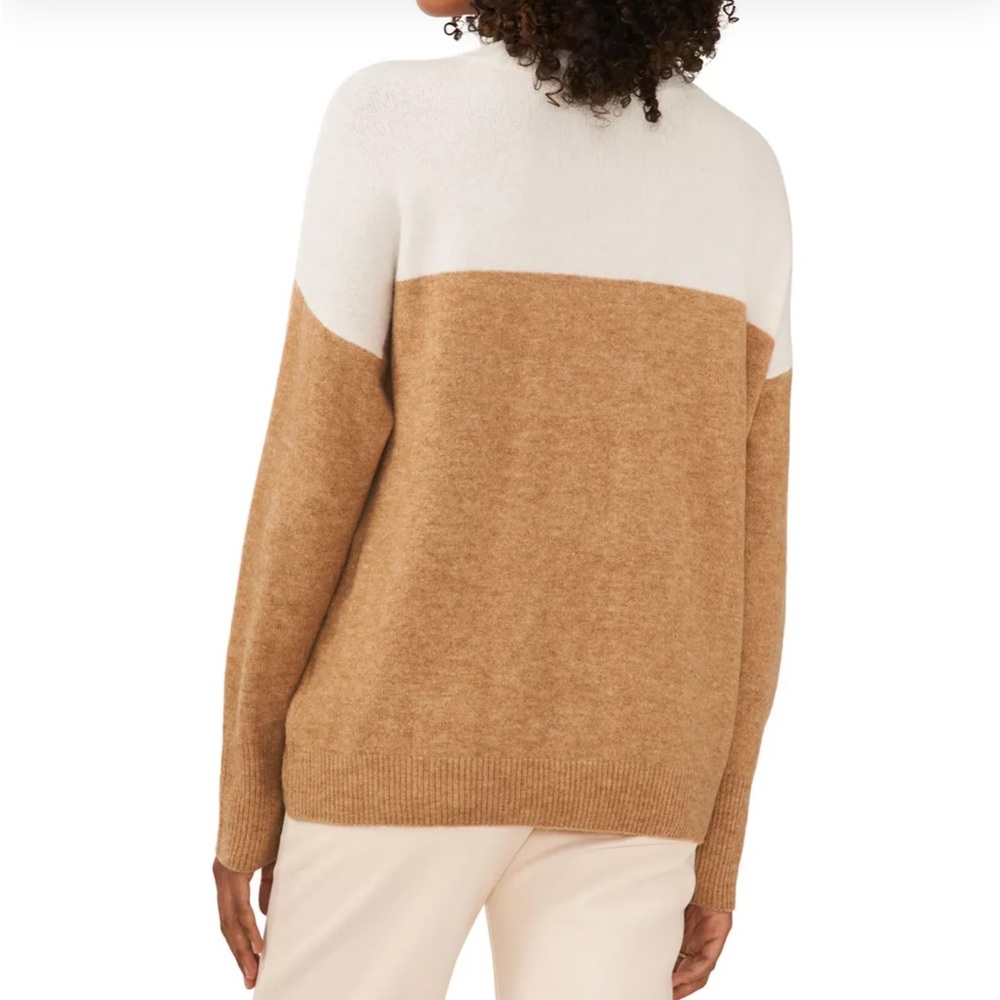 Vince Camuto Cozy Drop Shoulder Color Blocked Sweater Tan Ivory, Sz XS - Picture 2 of 7